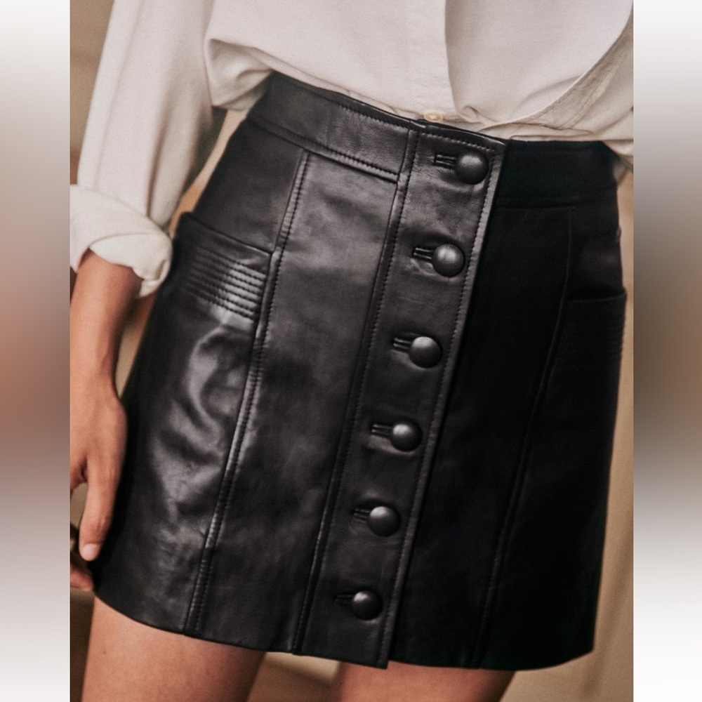SEZANE Alison Buttery Smooth Black Leather Skirt 2 FR 34 XS NWT